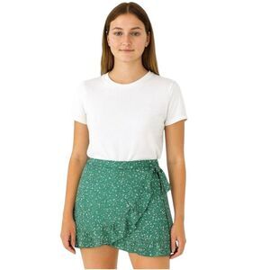 NWT Zaful green and white Floral Wrap tie front zip up back mini Skirt size L
